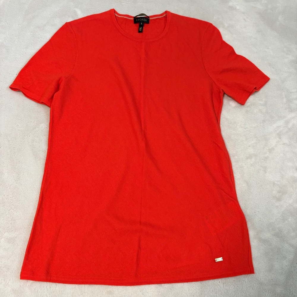 Escada Cashmere Short Sleeve Sweater Women Red Size S Crew Neck Knit Top